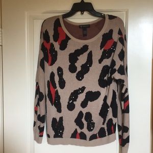 INC Animal Print Sweater With Black Sequins.